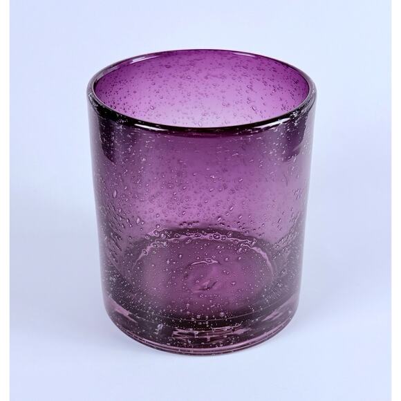 Amethyst Bubble Glass Tumbler 4” Hand Blown Purple Seeded Rocks Barware - Picture 2 of 7